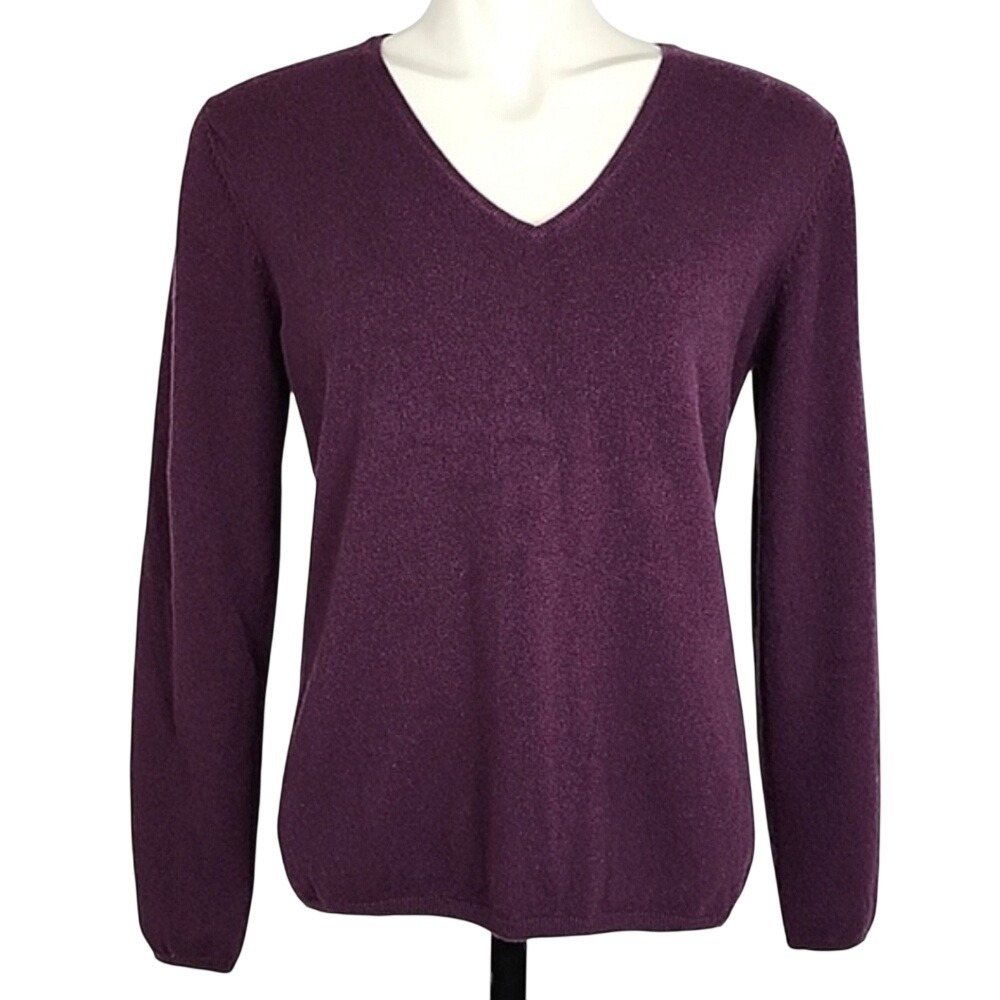 Kirkland Women's Purple Cashmere V Neck Pullover Long Sleeves Top S/M